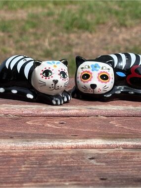 Adorable Day Of The Dead Cat Salt and Pepper Shakers!